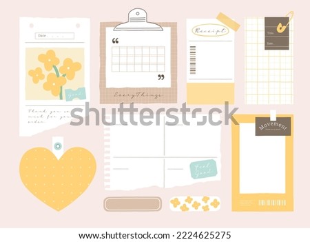memo template. A collection of striped notes, blank notebooks, and torn notes used in a diary or office. Royalty-Free Stock Photo #2224625275