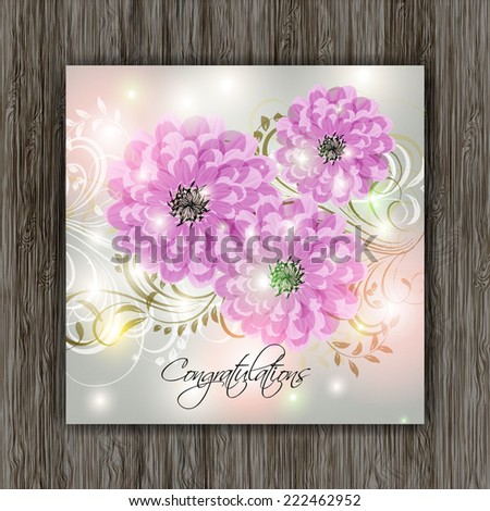Wedding card or invitation with abstract floral background. Greeting card in grunge or retro style. Elegance pattern with flowers roses, floral illustration in vintage style Valentine. Classic