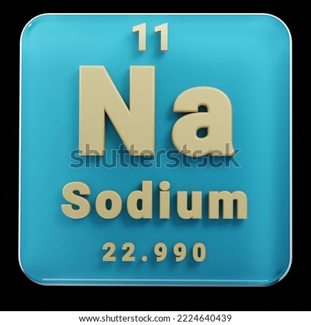 Beautiful abstract illustrations Standing black and red Sodium  element of the periodic table. Modern design with golden elements, 3d rendering illustration. Blue gray background.