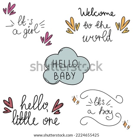 Baby shower cards with hand drawn lettering. Vector illustration.