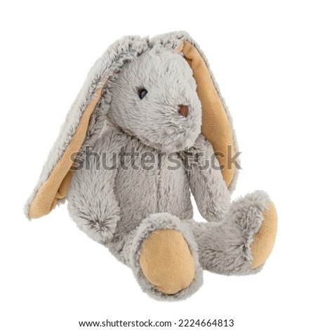 Soft fluffy rabbit toy with long ears, isolated on a white background Royalty-Free Stock Photo #2224664813