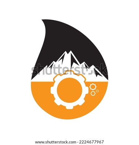 Mountain gear drop shape concept logo icon design.