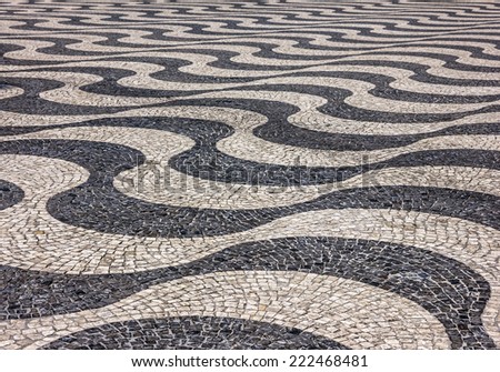 Background texture. Waves of tiled floor in Portuguese traditional style, Rossio square, Lisbon