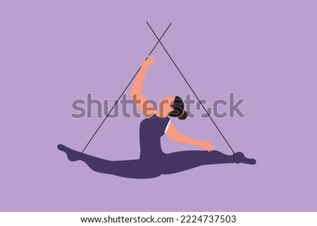 Character flat drawing female acrobat perform on the trapeze while dancing and spreading her legs apart. It takes courage and risks. Circus show event entertainment. Cartoon design vector illustration
