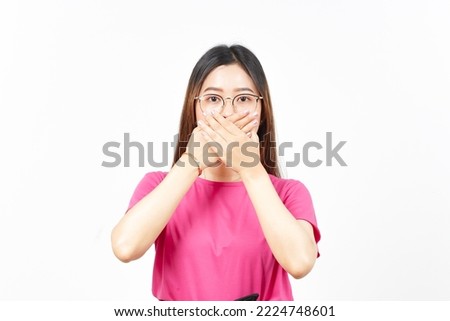 Covering Mouth with Shock Face Expression Of Beautiful Asian Woman Isolated On White Background