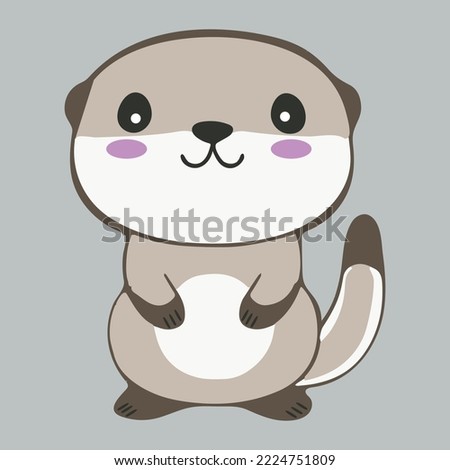 Cute adorable otter. Cartoon illustration of kawaii animal. Vector graphic design of happy isolated animal. Doodle drawing of wildlife. Ideal for cards. Zoo animal. Love clip art. Adorable character