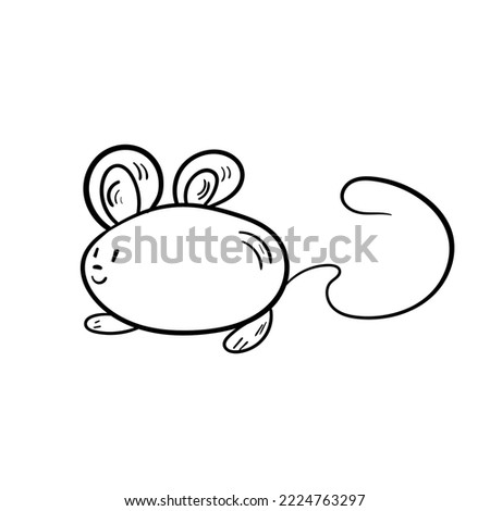 Cute doodle mouse. Animal black line art vector icon on white background.