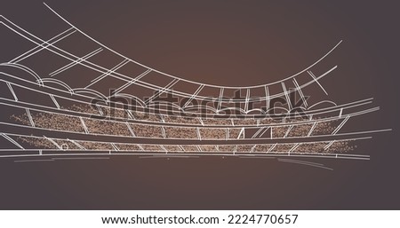 Football stadium line drawing illustration vector. Soccer playground vector on dark background. Royalty-Free Stock Photo #2224770657