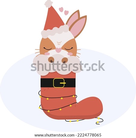 cute New Year's bunny 2023 symbol of the year in a Christmas sock New Year 2023
