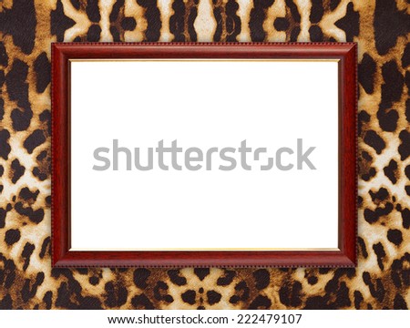blank wood frame on leopard texture background
