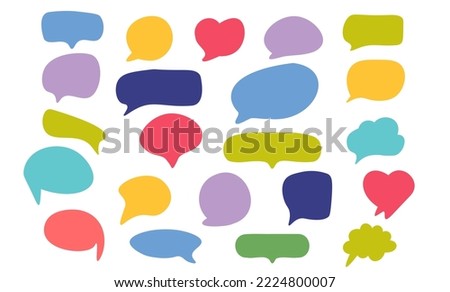 Set of speak bubble text, chatting box, message box design. Balloon doodle style of thinking sign symbol. Vector illustration