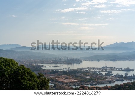 View from a Hill in Cinque Terre to La Spezia (Italy) on a sunny day