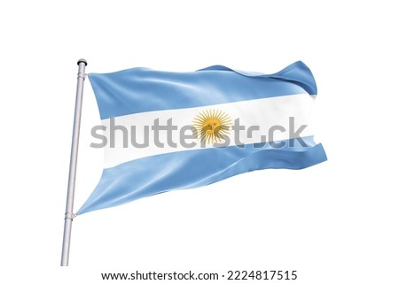 Waving Flag of Argentina in White Background. Argentina Flag on pole for Independence day. The symbol of the state on wavy fabric. Royalty-Free Stock Photo #2224817515