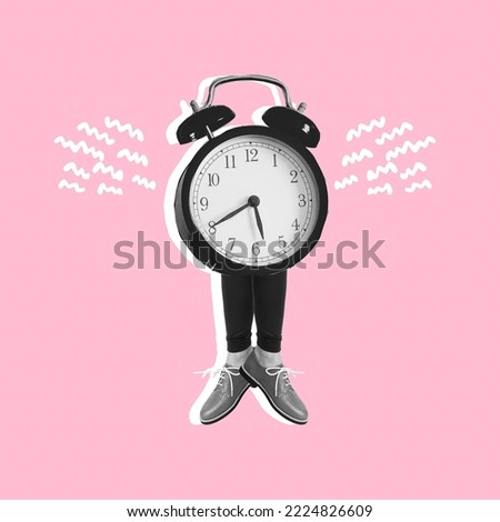 Contemporary digital collage art. Retro creative design. Time to wake up concept Royalty-Free Stock Photo #2224826609
