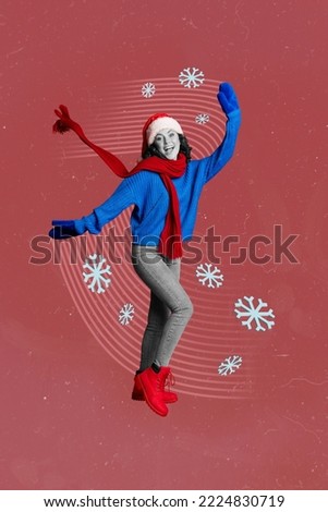 Creative photo 3d collage artwork poster postcard picture card of happy girl dancing enjoy holiday event isolated on painting background