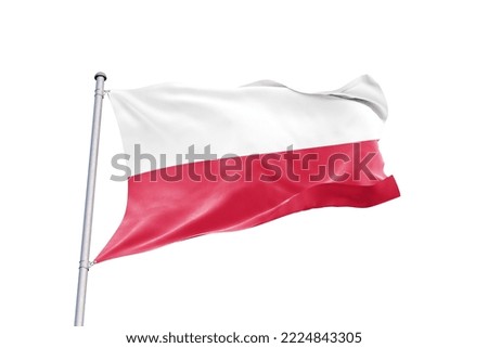 Waving Flag of Poland in White Background. Poland Flag on pole for Independence day. The symbol of the state on wavy fabric.