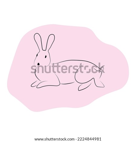 outline rabbit sitting line art with spot isolated on white background, hare for 2023 and easter design