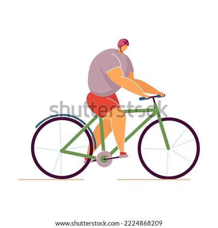 Sporty man riding bike in park. Flat vector illustration. Outdoor activities, healthy lifestyle, sport, hobby concept