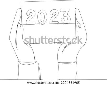 hands holding 2023 continuous line drawing, vector