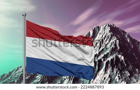 Netherlands national flag cloth fabric waving on beautiful background.
