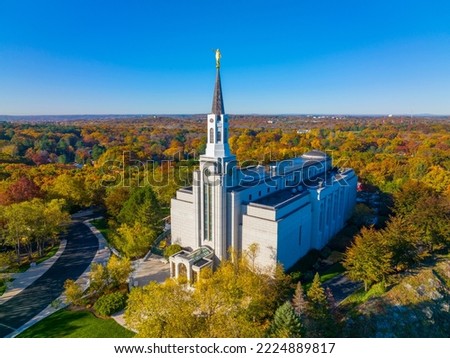 Boston Massachusetts Temple is a temple of the Church of Jesus Christ of Latter day Saints LDS in town of Belmont, Massachusetts MA, USA.  Royalty-Free Stock Photo #2224889817