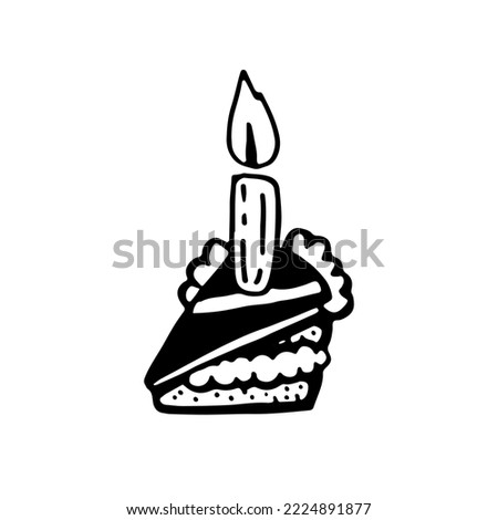 Sweet cake piece. Hand drawn doodle stock vector illustration on white background. Design for greeting card