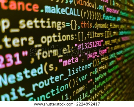 Coding programmer abstract background. HTML code on lcd screen. Software background technology. Programming code abstract technology background of software developer and Computer script