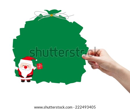 Hand picking santa clause on white background
