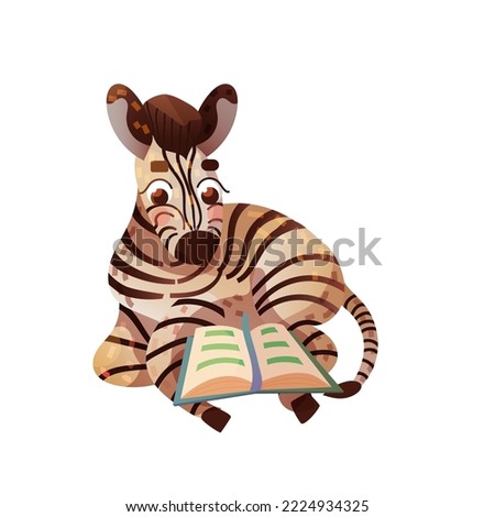 A cute zebra is reading a book. Animals read. Illustration for children. Cartoon cute animal. Children's education