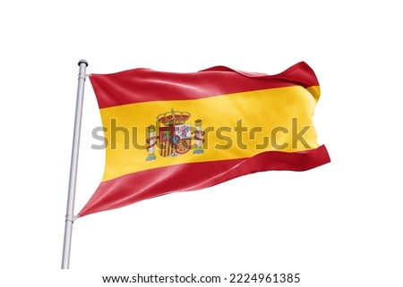 Waving Flag of Spain in White Background. Spain Flag on pole for Independence day. The symbol of the state on wavy fabric. Royalty-Free Stock Photo #2224961385