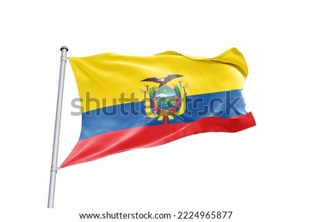 Waving Flag of Ecuador in White Background. Ecuador Flag on pole for Independence day. The symbol of the state on wavy fabric. Royalty-Free Stock Photo #2224965877