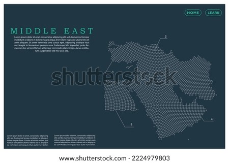 Middle East Map - World map vector template with Grey dots, grid, grunge, halftone style isolated on green background for education, infographic, design, website - Vector illustration eps 10 Royalty-Free Stock Photo #2224979803