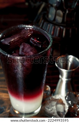 Glass of sangria with ice. Cocktail.