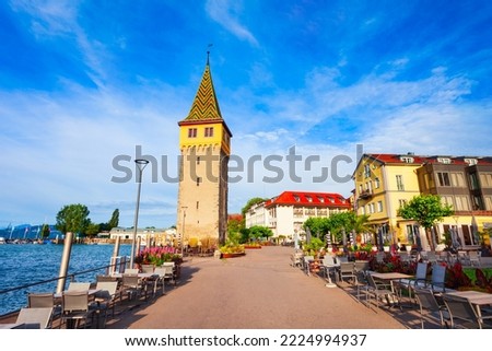Mangturm or Mangenturm is an ancient tower in Lindau old town. Lindau is a major town and island on the Lake Constance or Bodensee in Bavaria, Germany. Royalty-Free Stock Photo #2224994937