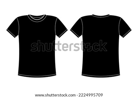 front and back view vector illustration of black t-shirt template