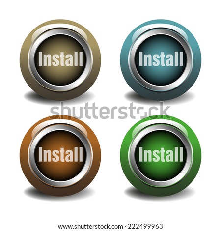 Set of four buttons with the word install written on each button