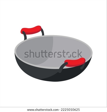 Wajan : Wok. Wok fry pan or chinese cooking pot in vector icon