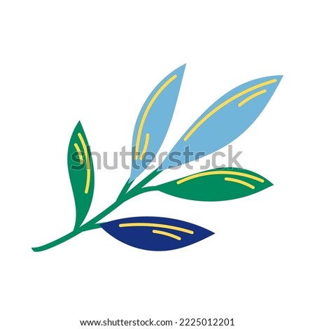Long leaves in green, dark and light blue colors. Beautiful plant on white background cartoon illustration. Nature, greenery, flora concept