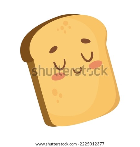 Funny toast with smiling face cartoon illustration. Cute toast character. Meal, morning routine concept
