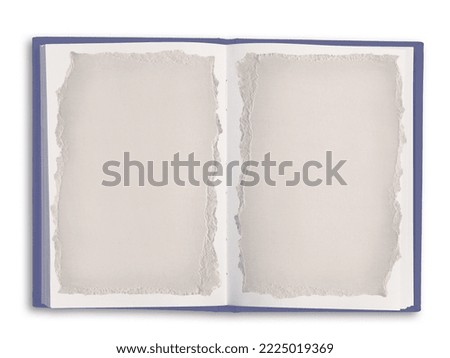 book mockup with old scrap paper inside two pages on white isolated background 
