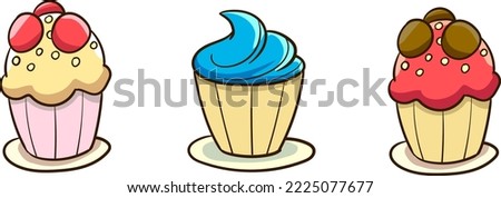 Cute cupcakes set vector illustration