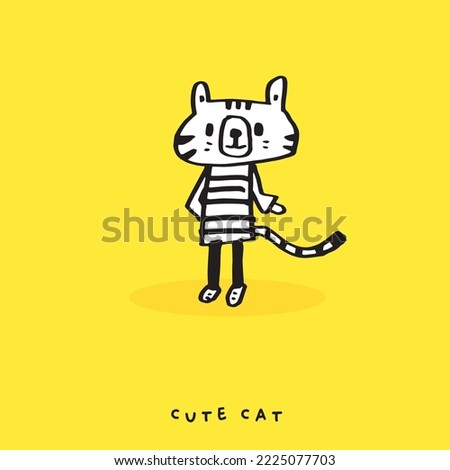 Hand drawing doodle cute cat vector illustration for t-shirt ,card, poster design for kids. Vector illustration design for fashion fabrics, textile graphics, prints, Cute cat cartoon