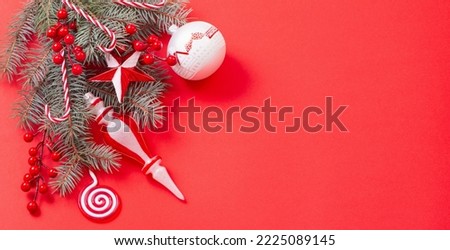 christmas decorations on red background