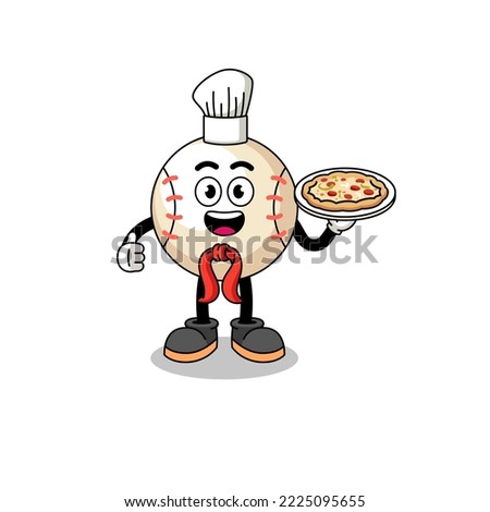 Illustration of baseball as an italian chef , character design