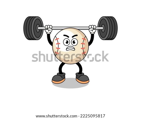 baseball mascot cartoon lifting a barbell , character design