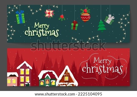 Christmas holidays jingles decoration concept Ornaments hanging on ribbon. Merry Christmas and Happy New Year for card, banner, flyer, party posters