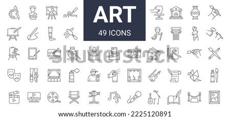 Set of 49 art and entertainment icons. Editable stroke Royalty-Free Stock Photo #2225120891