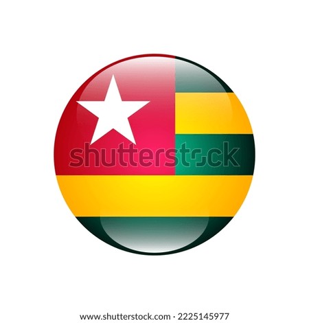 The flag of Togo. Standard colors. A circular icon. Digital illustration. Computer illustration. Vector illustration.