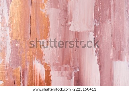 Color abstract acrylic painting background with pink and golden hand strokes