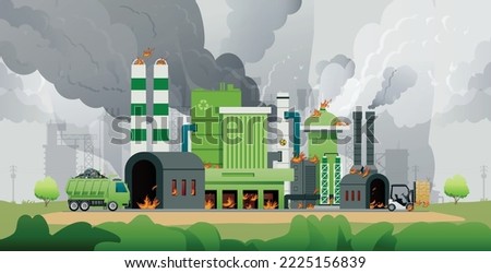 The fire is burning a recycling plant. Royalty-Free Stock Photo #2225156839